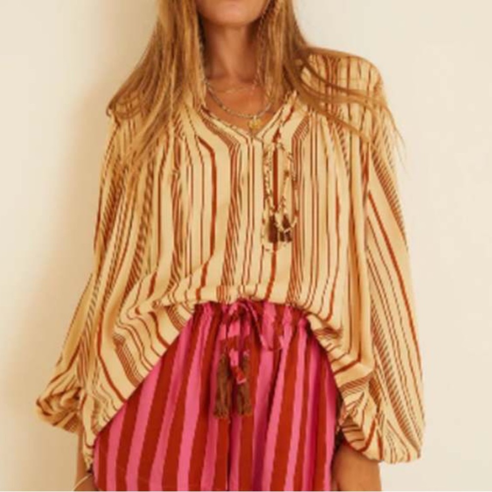 Natalie Martin Lizzy Long Sleeve Shirt Thin Stripe Cocoa Butter